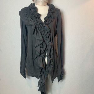 Charcoal gray Fairy core grunge ruffled cardigan tunic button down long sleeve